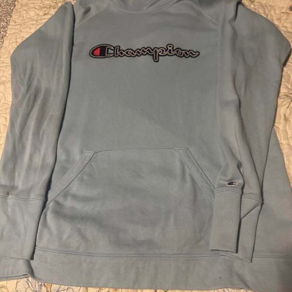 Champion Authentic Athleticwear Light Blue Logo Fleece Pullover Hoodie XL